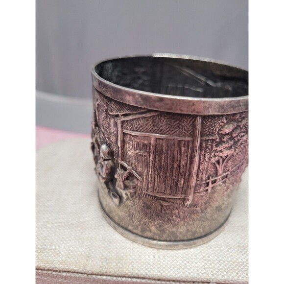 Antique Vtg Hans Jensen Silver Plate Cup Tin Denmark Story Scene - Picture 4 of 7